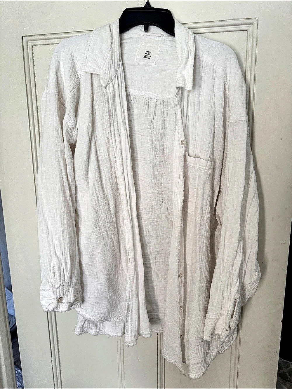 Aerie Gauze Button Down Shirt in White XL